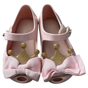 Mini Melissa Ultragirl Princess Bow Mary Jane Pink Flats Velcro Straps